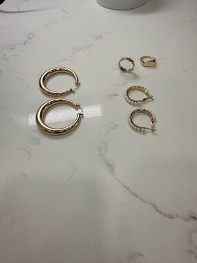 Gold Hoop and Pearl Accent Earring Set - Women Jewelry